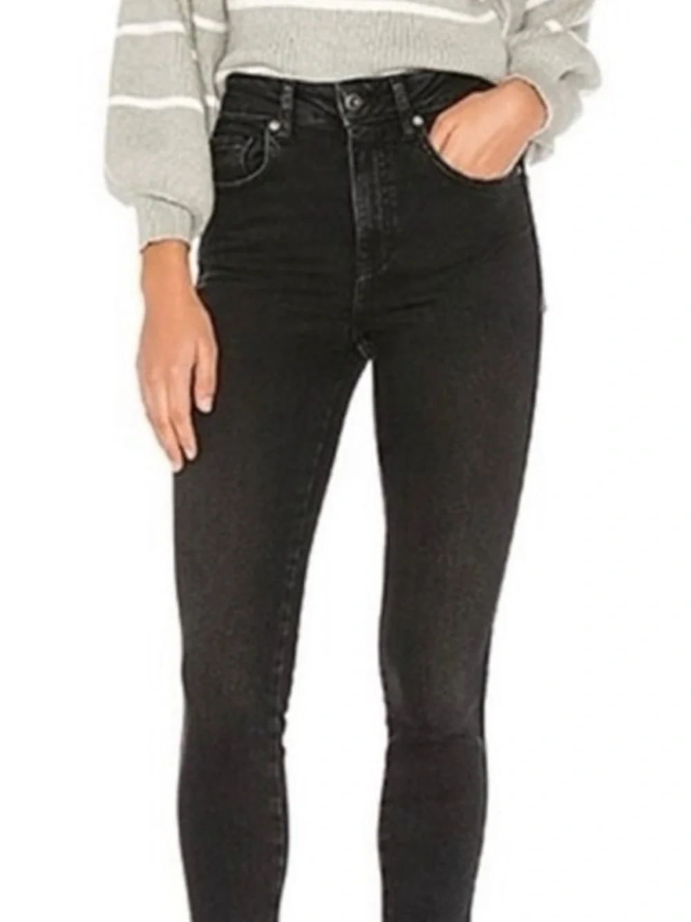 Free People Faded Black/Gray Raw Hem Skinny Jeans Sz 28